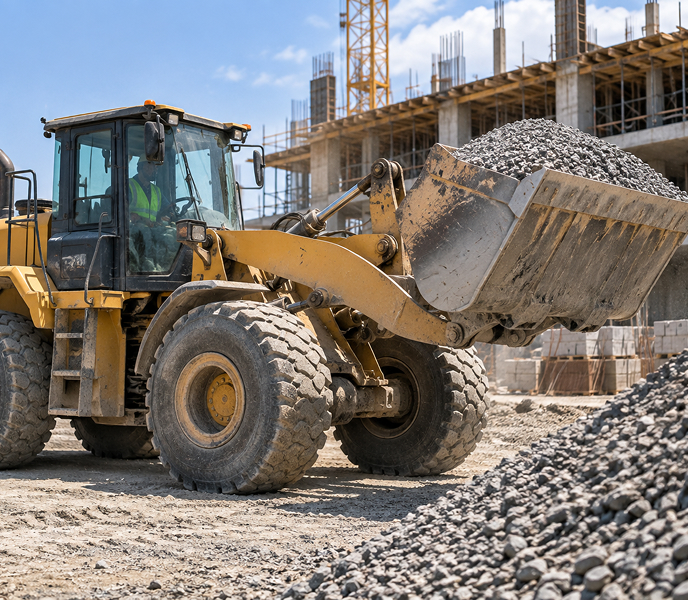 Warehouse construction project with heavy equipment